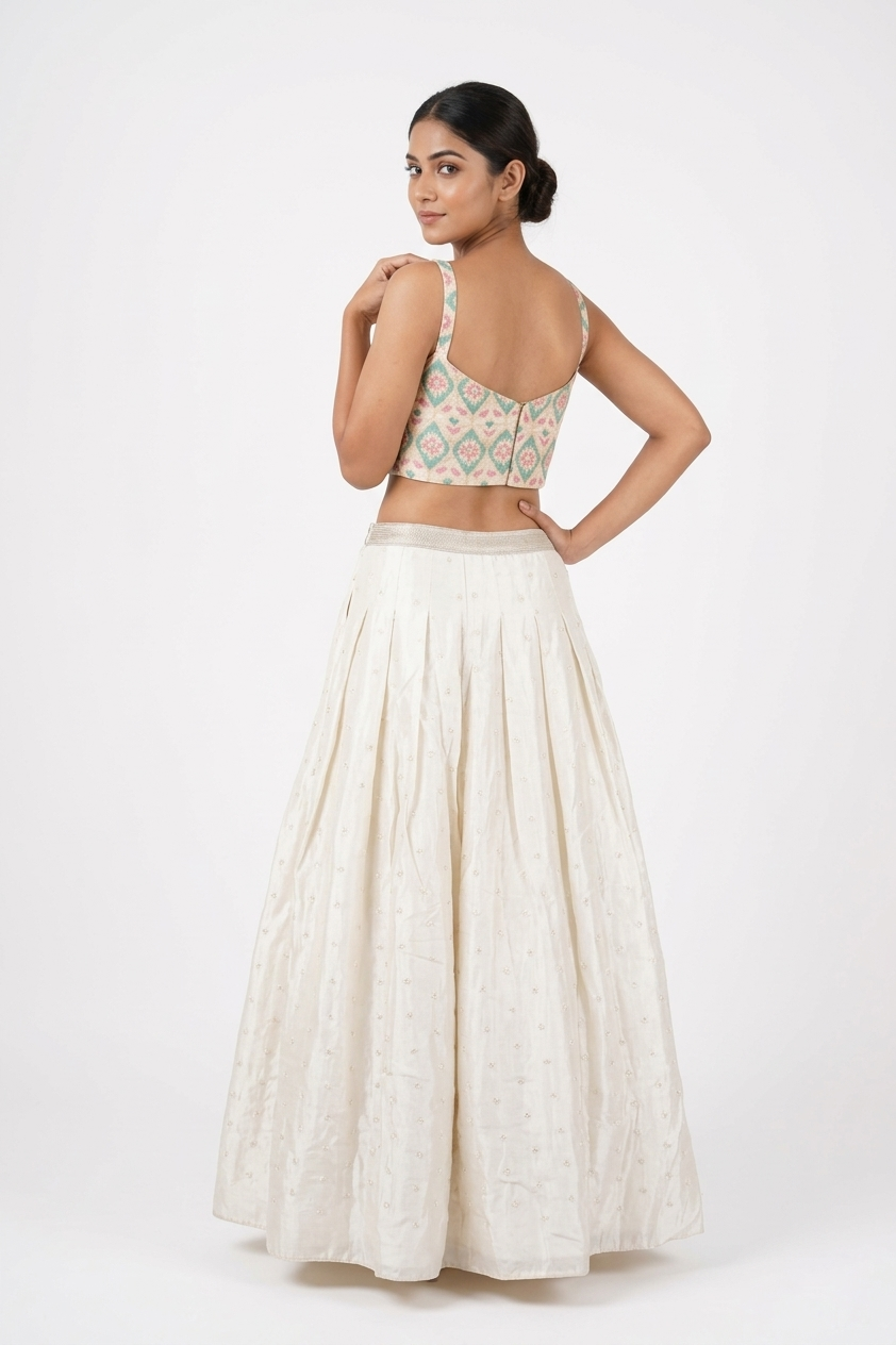 Ivory Embroidered Jacket Style Lehenga Set