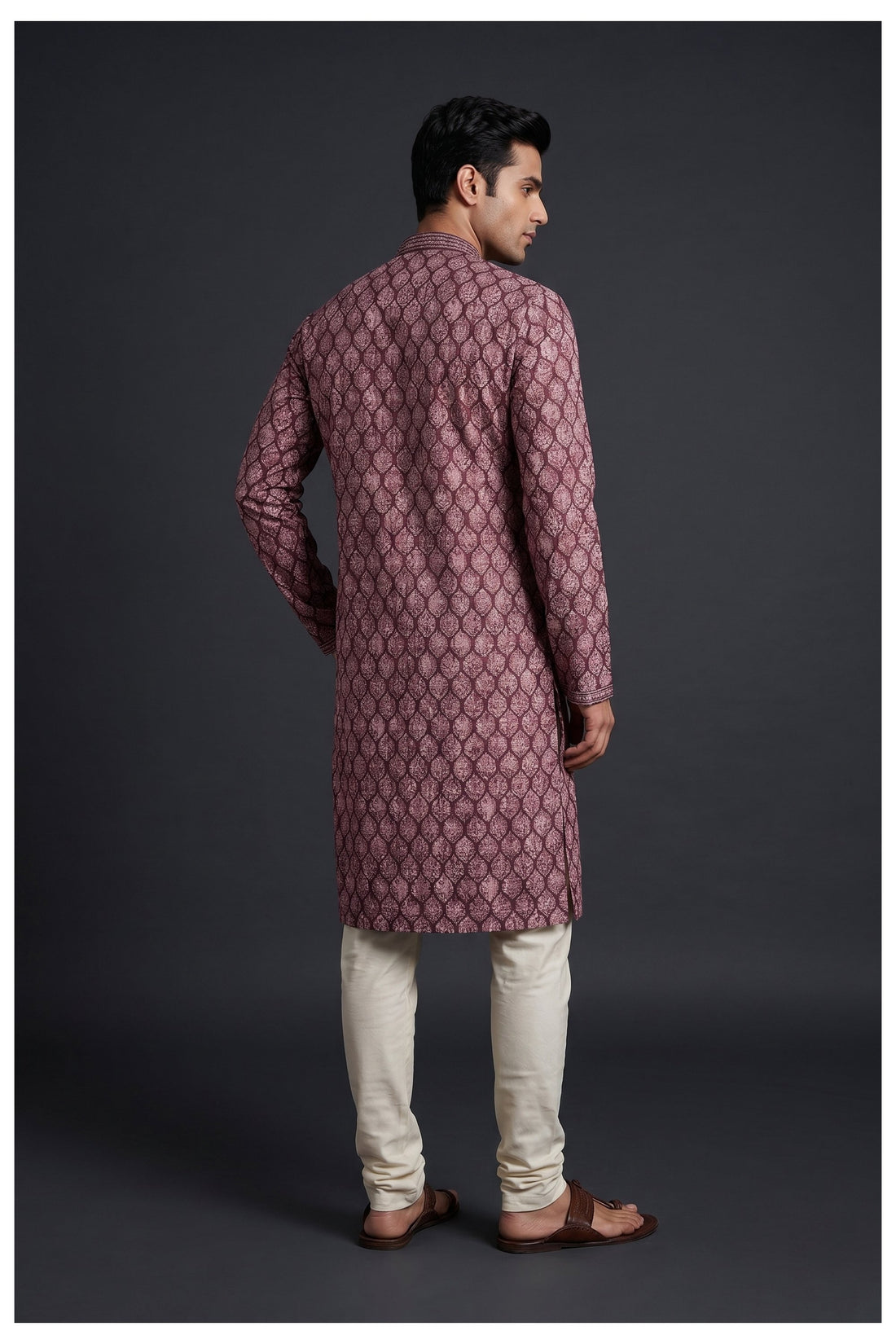 Wine Jacquard Designer Men’S Kurta