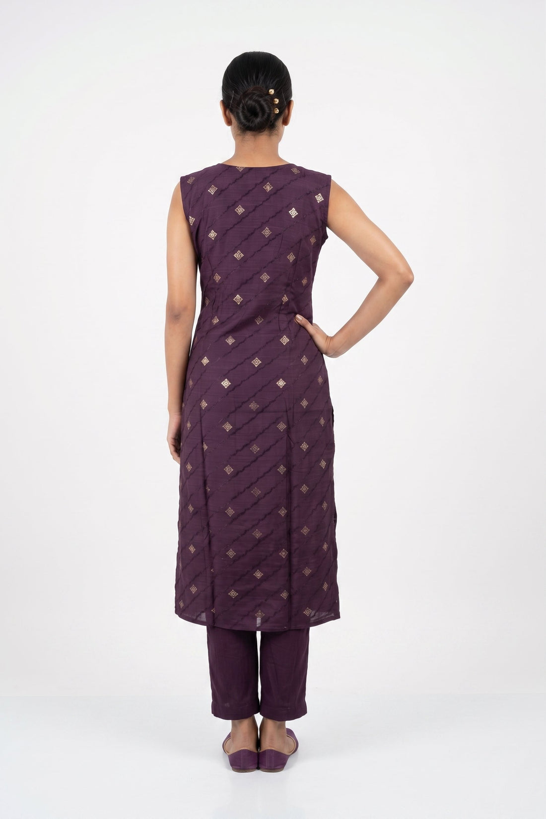 Royal Plum Kurta Set With Pink Banarasi Dupatta