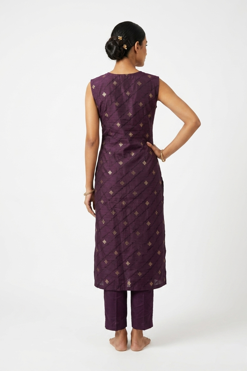 Royal Wine Silk Kurta Set With Pink Dupatta