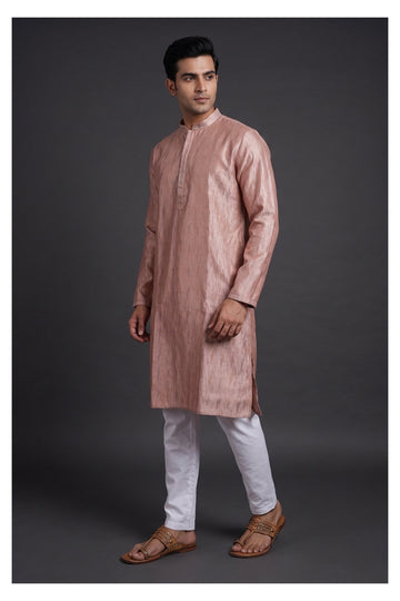 Blush Peach Textured Men’S Kurta