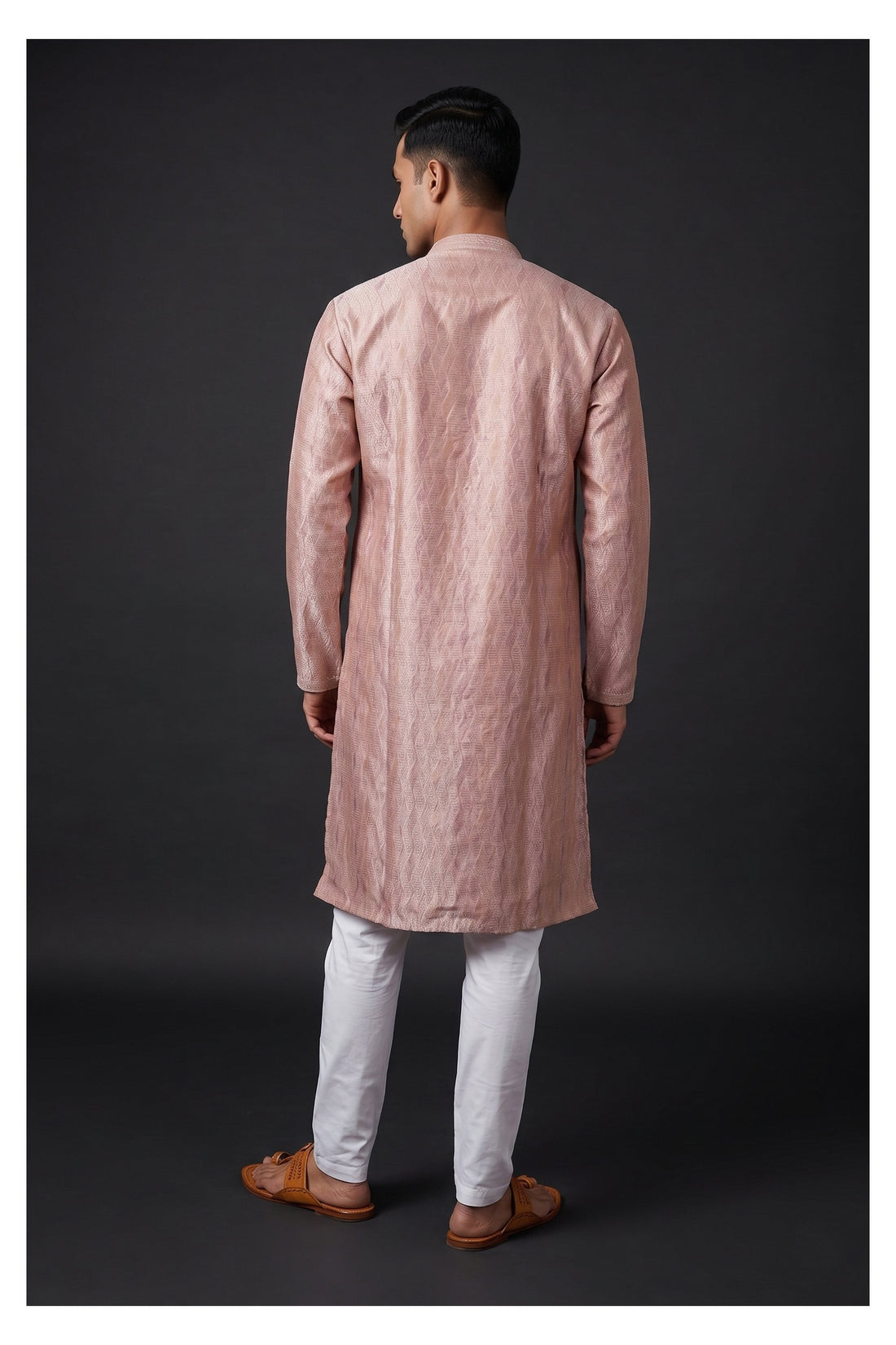 Blush Peach Textured Men’S Kurta