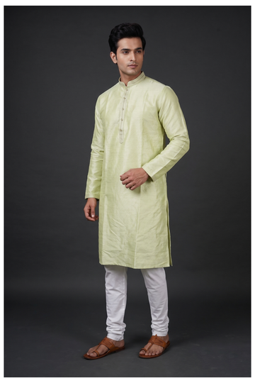 Pistachio Green Textured Men'S Kurta