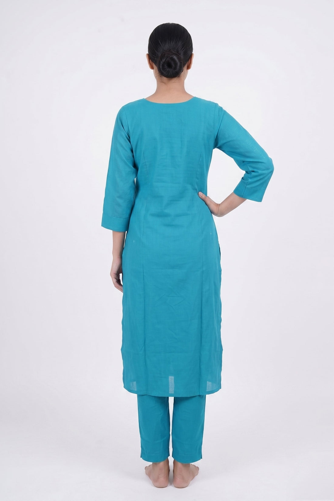Turquoise Grace Kurta Pant Set With Lime Dupatta