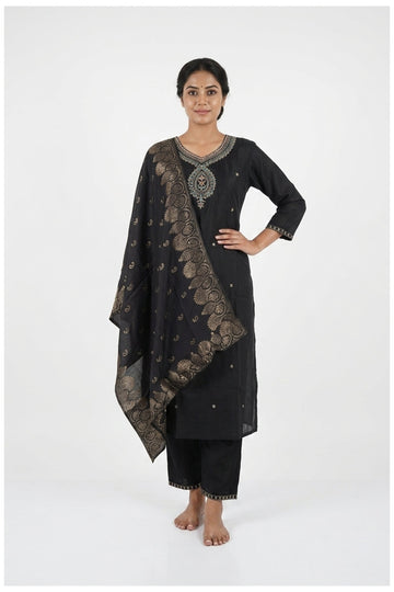 Black Embroidered Kurta Pant Set With Dupatta