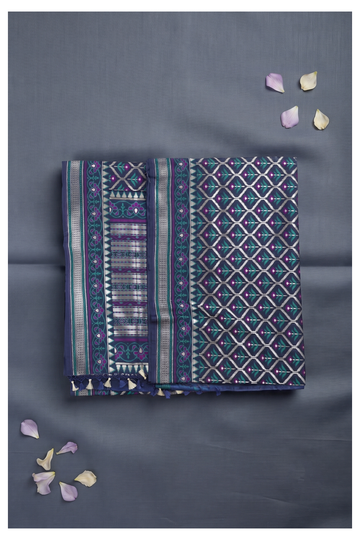 Navy Blue Banarasi Crepe Art Silk Wedding Party Saree