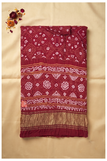 Maroon Bandhni Gajji Silk Wedding Saree