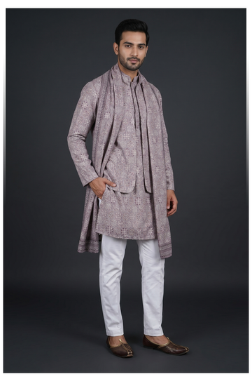 Men'S Printed Kurta Set With Stole