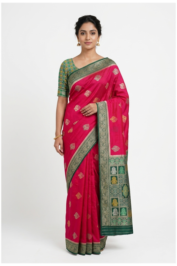 Violet Red  Banarasi Dola Silk Wedding & Party Wear Saree