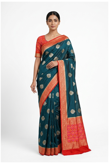 Teal Banarasi Dola Silk Wedding & Party Wear Saree