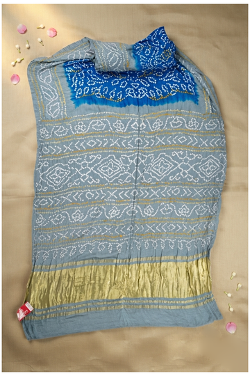 Slate Blue Bandhni Gajji Tissue Silk For Wedding & Party Wear