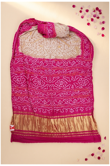 Rani Pink Bandhni Gajji Tissue Silk Wedding & Party Wear Saree