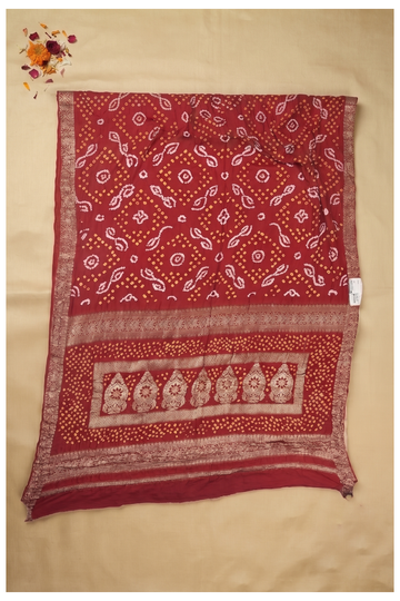 Maroon Bandhni Gajji Silk Wedding Saree