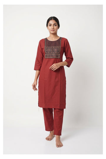 Rust Elegance Straight Kurta Pant Set