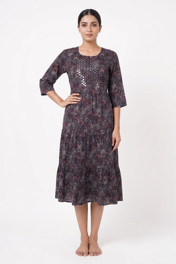 Midnight Mosaic Printed Flared Dress