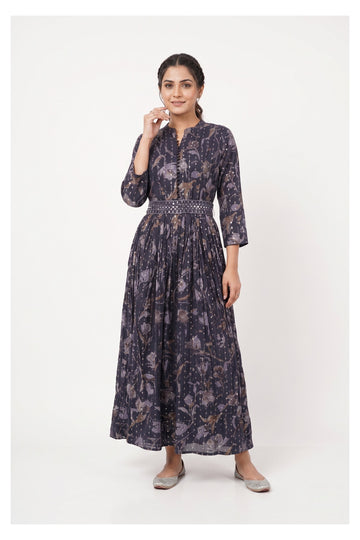 Moonlit Floral Anarkali Maxi Dress