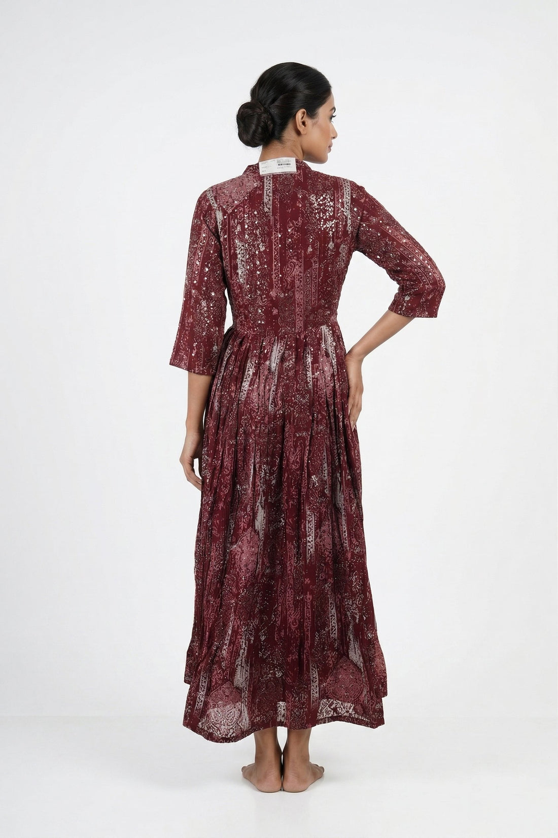 Wine Printed Flared Maxi Dress