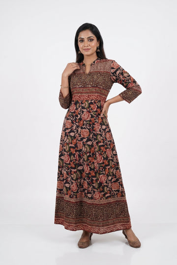 Vintage Floral Printed Ethnic Gown