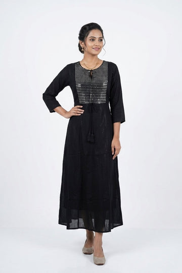 Elegant Black Mirror Work Flared Dress