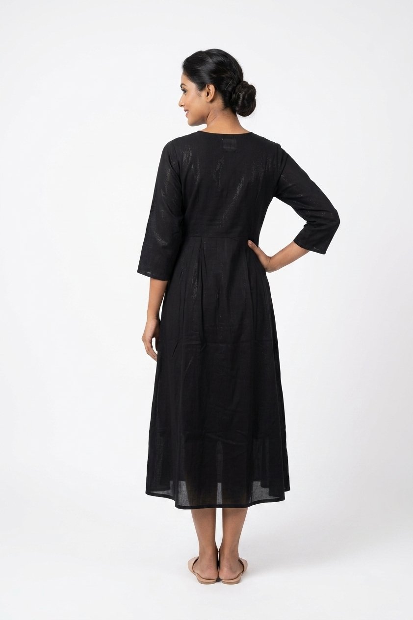 Elegant Black Mirror Work Flared Dress