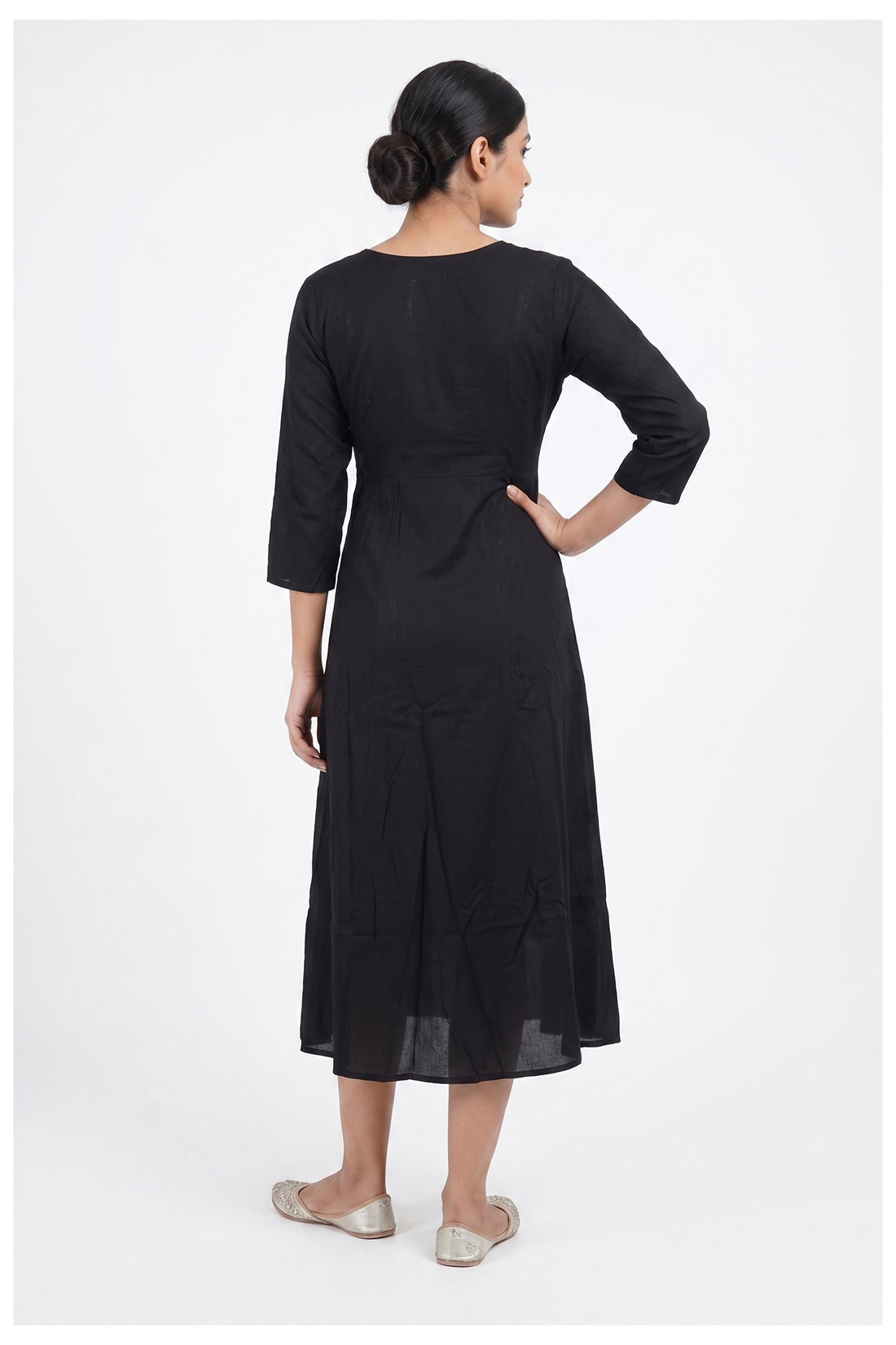 Classic Black Mirror Work A-Line Dress