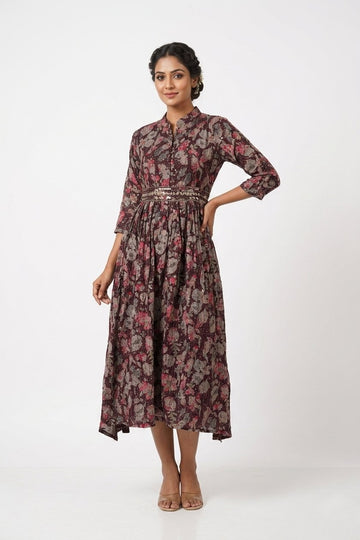 Vintage Bloom Printed Flared Midi Gown
