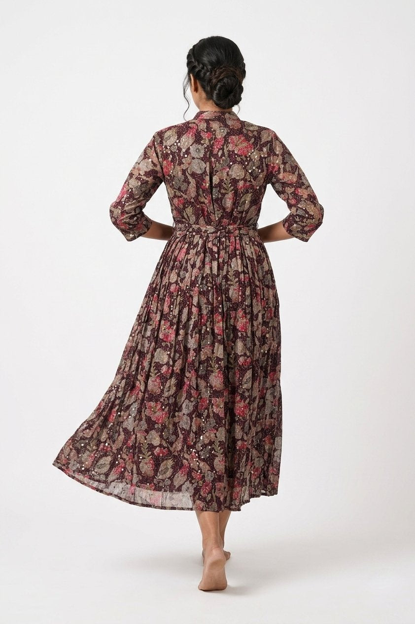 Vintage Bloom Printed Flared Midi Gown