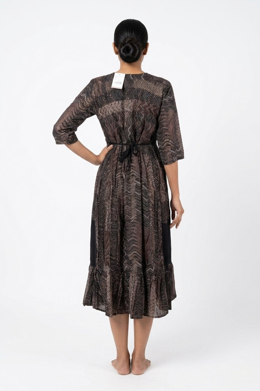 Midnight Blue Printed Layered Gown Set