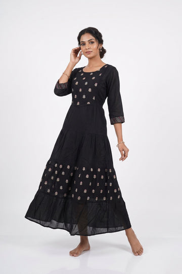 Midnight Charm Embroidered Tiered Gown