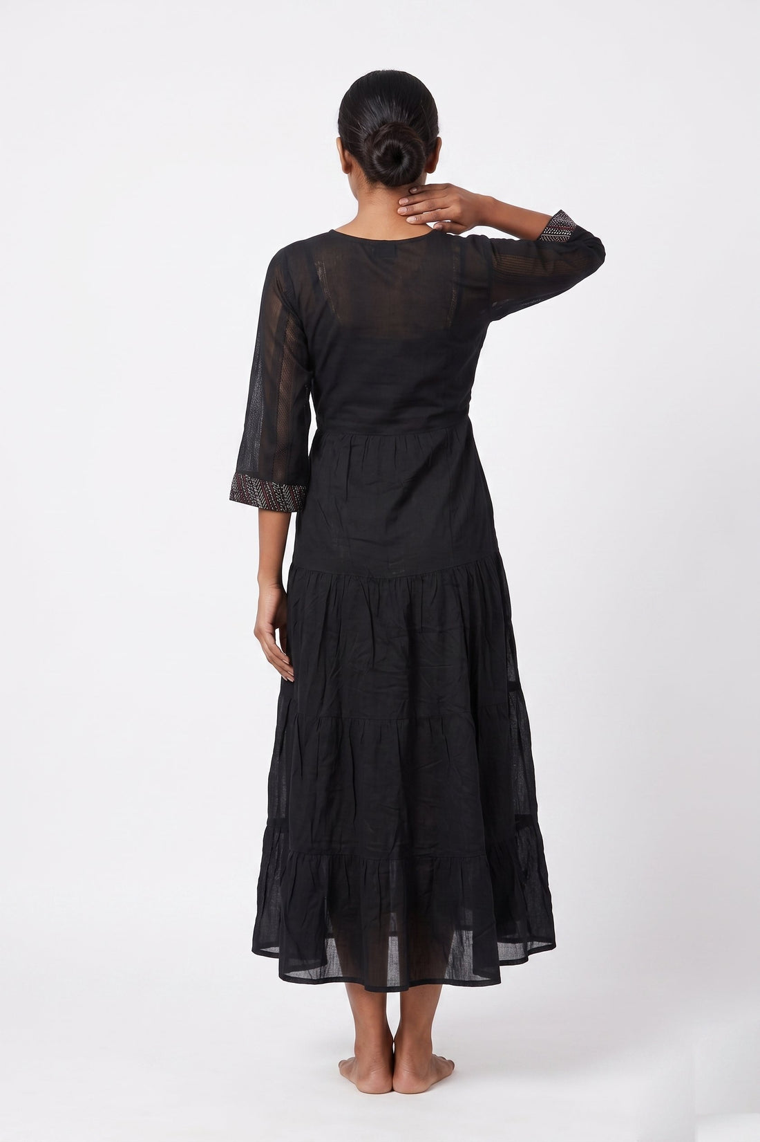 Midnight Charm Embroidered Tiered Gown