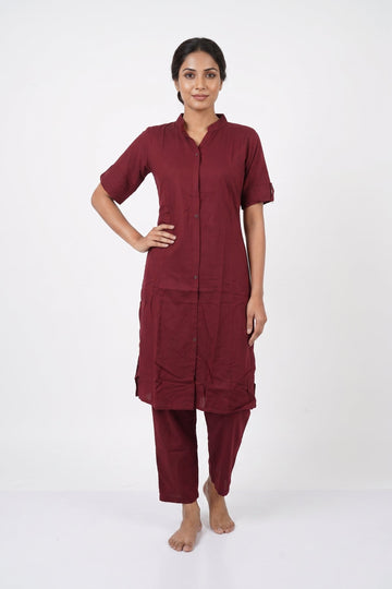 Wine Elegance Straight Kurta Co-Ord Set