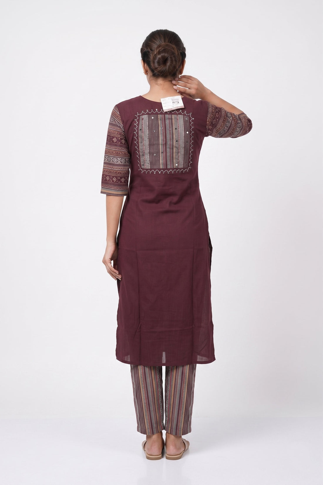 Wine Grey Ethnic Kurta Pant Dupatta Set