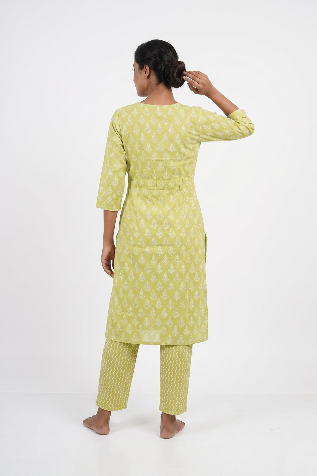 Lime Green Printed Kurta Pant Dupatta Set