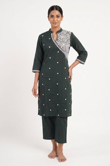 Emerald Grace Embroidered Kurta Pant Set