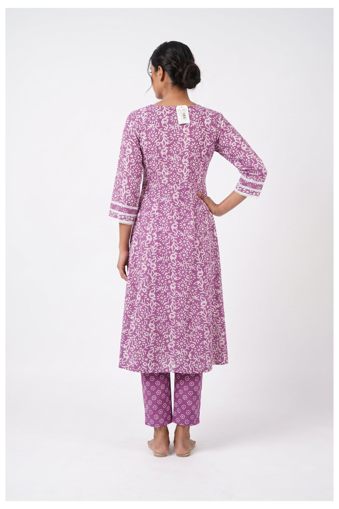 Lavender Printed Kurta Pant Set With Dupatta
