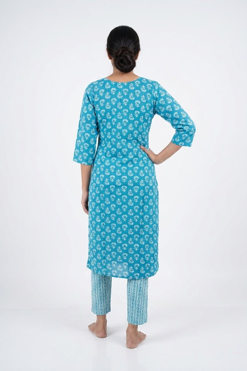 Sky Blue Ethnic Printed Kurta Set With Dupatta