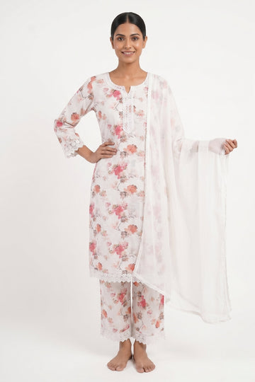 Blush Bloom Floral Kurta Palazzo Set With Dupatta