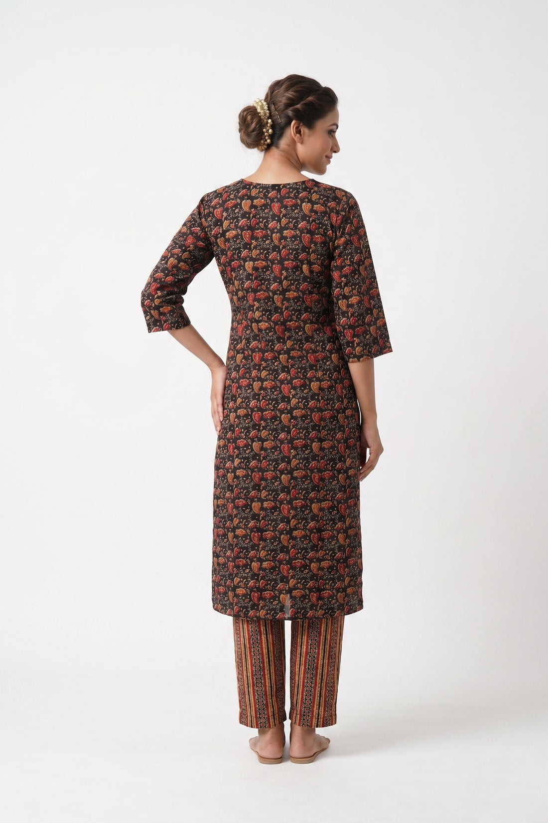 Black Floral Printed Kurta Pant Dupatta Set