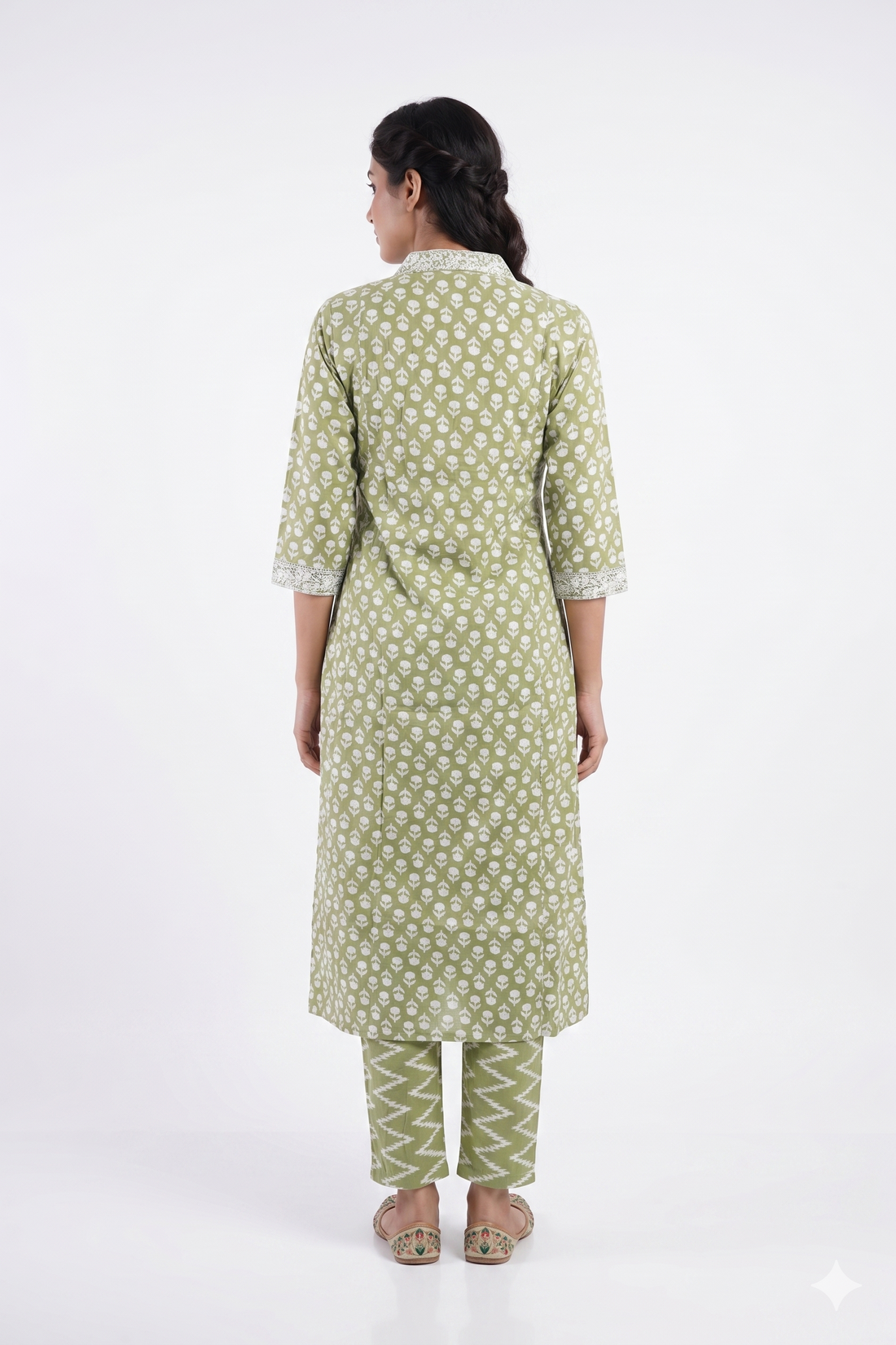 Sage Green Printed Kurta Pant Dupatta Set