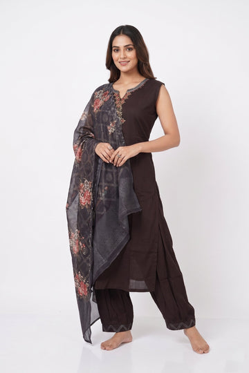 Midnight Black Embroidered Kurta Pant Dupatta Set