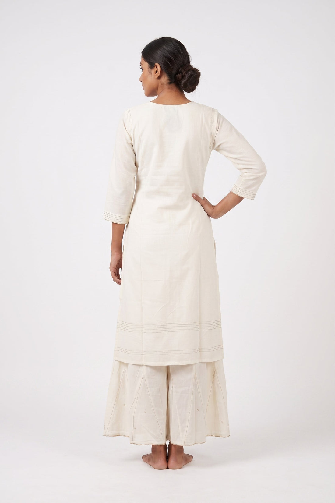 Ivory Elegance Floral Dupatta Kurta Palazzo Set