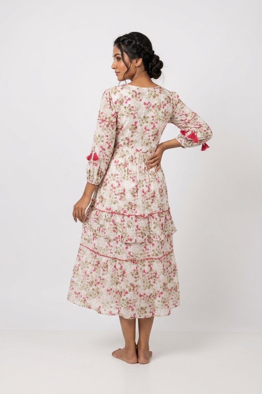 Cream Floral Tiered Maxi Dress
