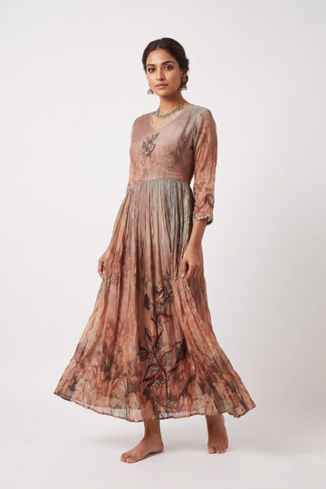 Dusty Rose Floral Crush Gown Dress