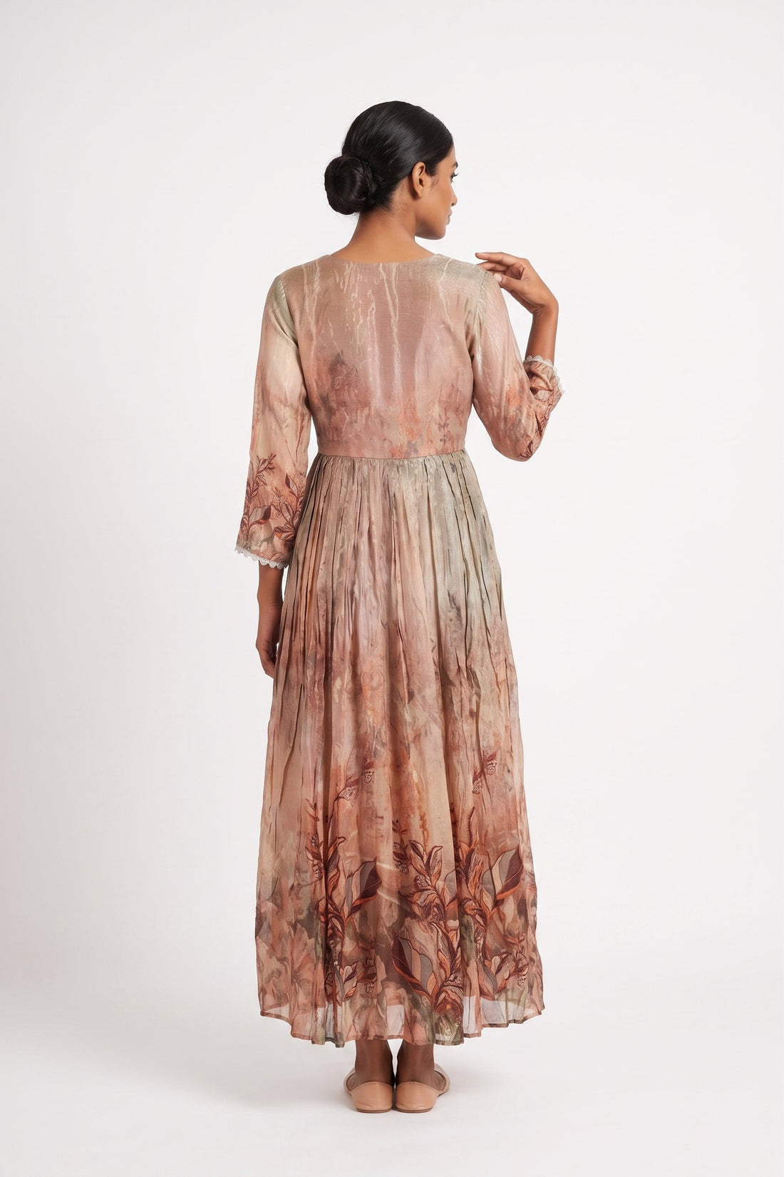 Dusty Rose Floral Crush Gown Dress