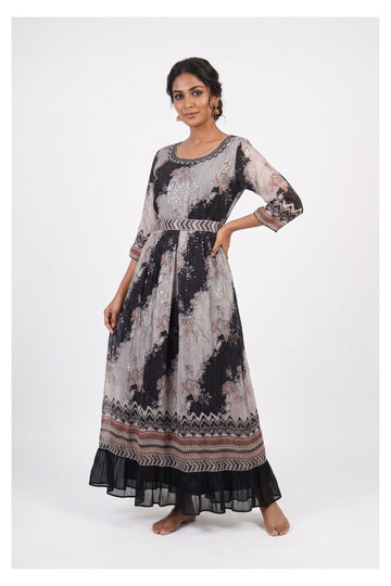 Midnight Mist Printed Anarkali Dress