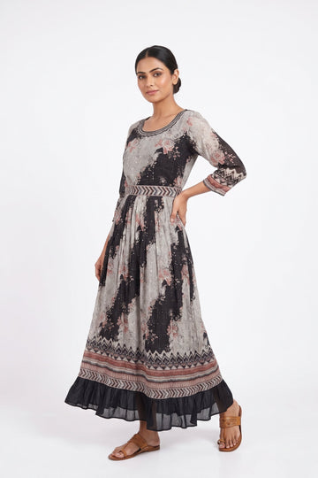 Midnight Bloom Designer Flared Gown