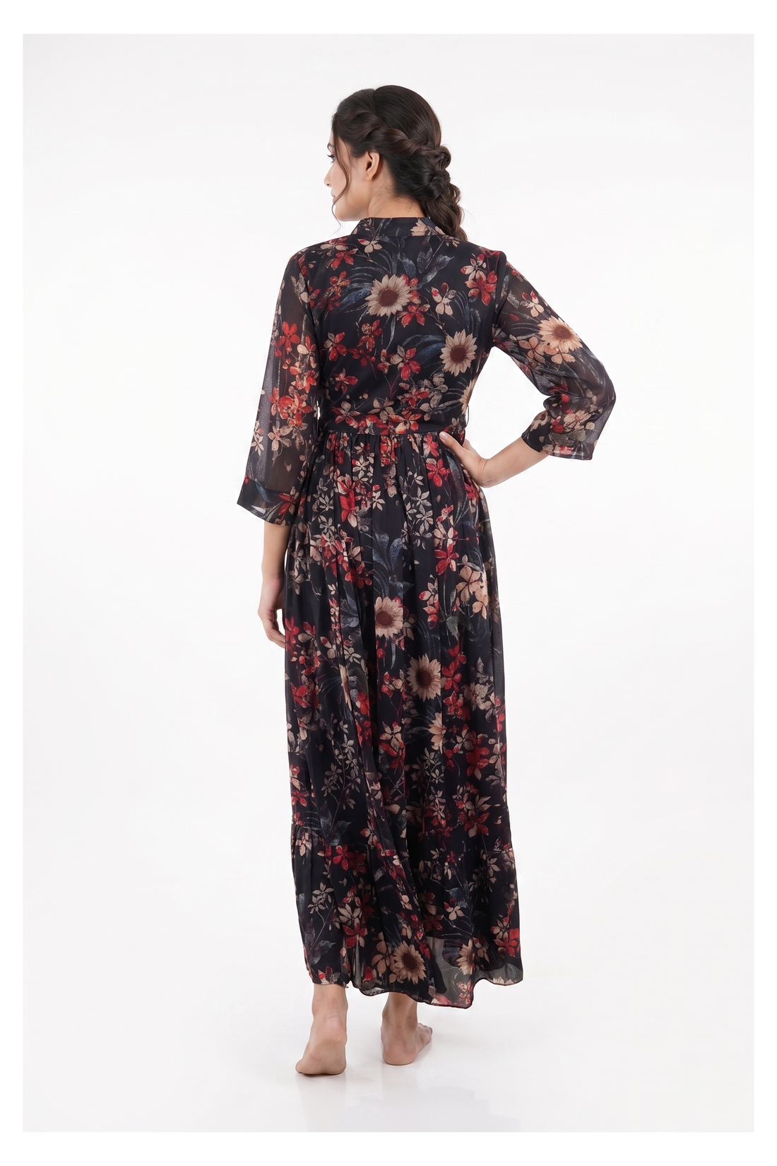 Midnight Blossom Designer Maxi Dress