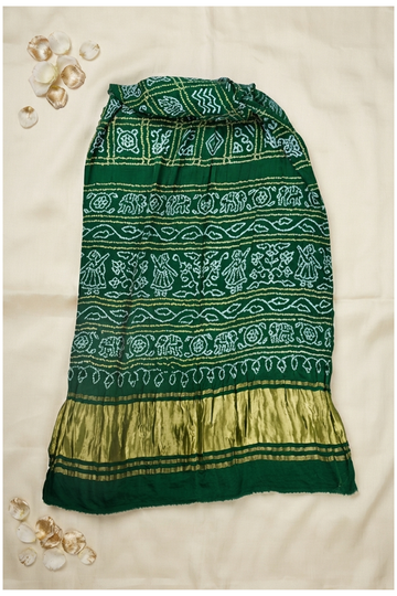 Bottle Green Bandhni Gharchola Gajji Silk Wedding Saree