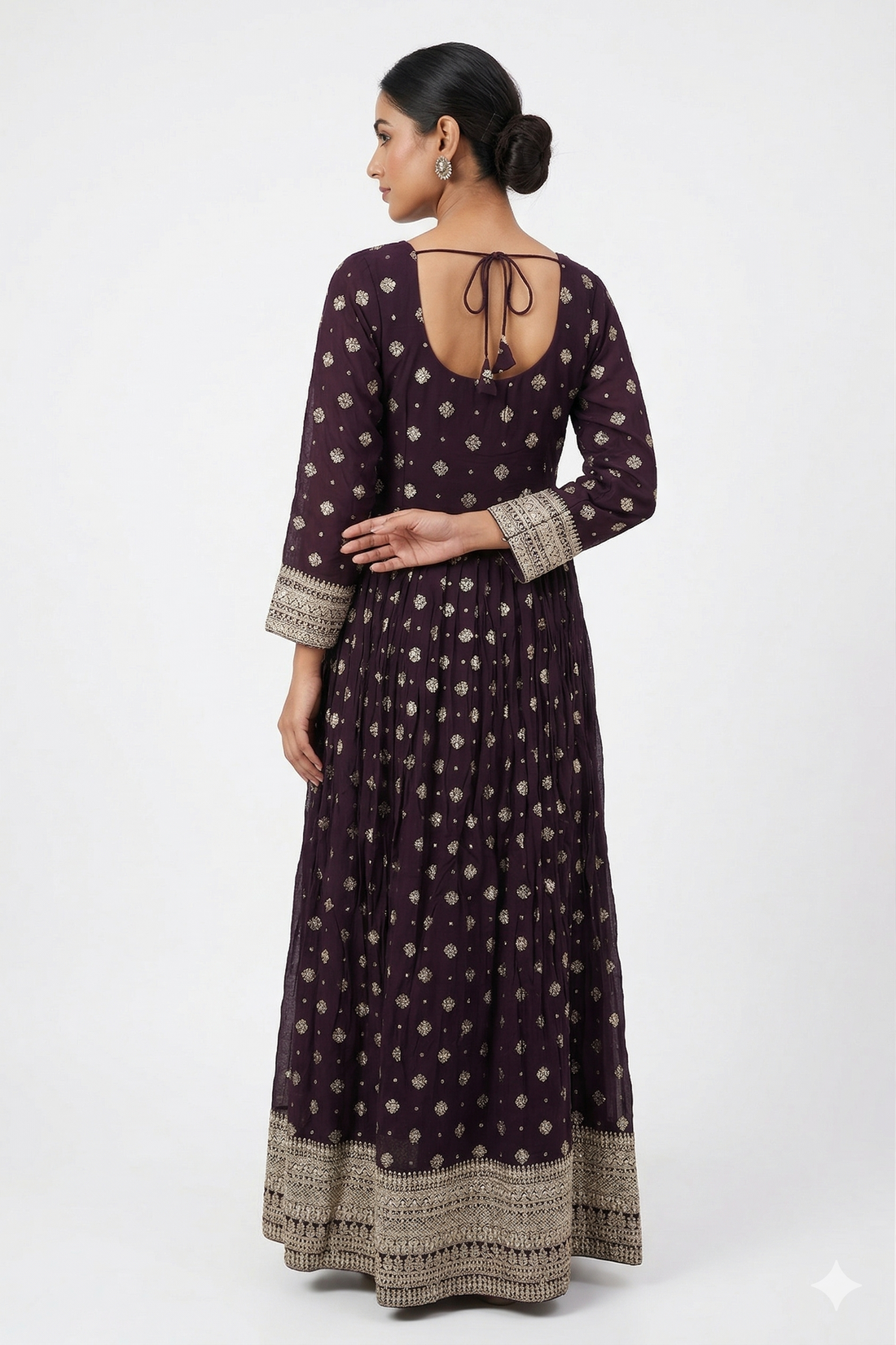 Wine Purple Embroidered Anarkali Suit Set With Dupatta