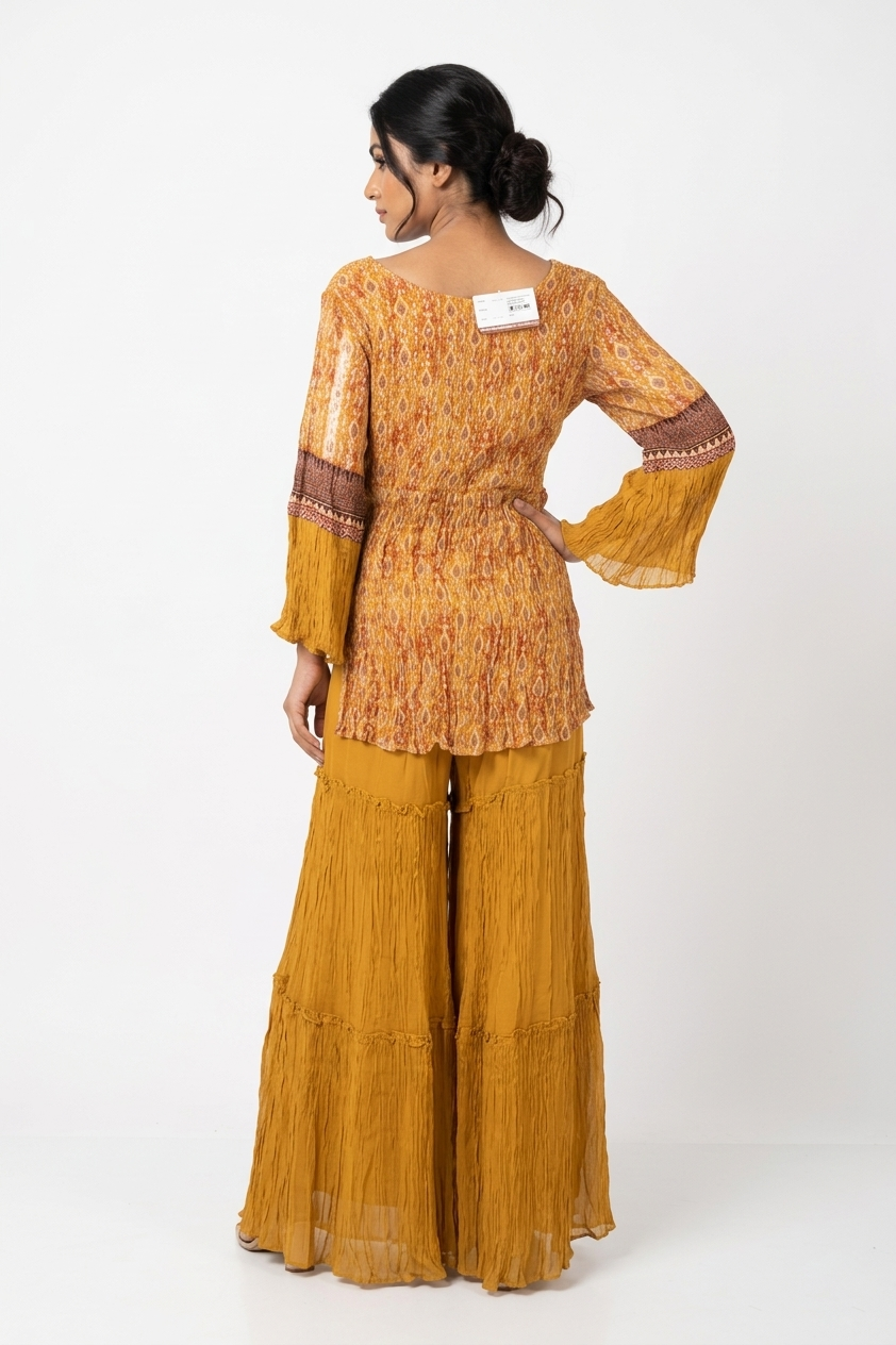Mustard Yellow Printed Kurta Sharara Set With Dupatta